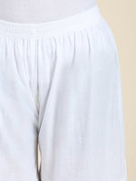 Close-up of exquisite Lucknowi Chikankari hand embroidery on a white Garara bottom wear. Highlights artistry.