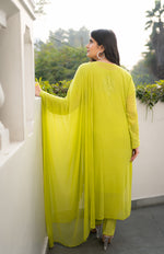 Detailed view of the Chikankari embroidery on a georgette kurti. A beautiful art piece.