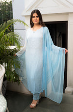 Fine Chikankari handwork on pure viscose georgette kurti. Breathable fabric for summer wear.