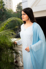 View a Pure Georgette Kurti Set with fine Lucknowi Chikankari. Features Bhakiya and Phanda work.