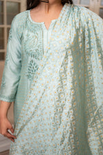 Elegant Green chanderi fabric kurti with extraordinary Chikankari and sparkling Zari Cut Dana.