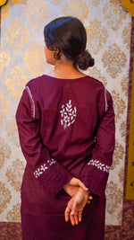 Back view of a wine Soft Cotton Chikankari Kurti, ideal for comfortable daily ethnic wear.