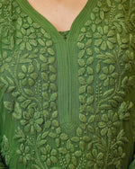 View a dark green Viscose 3D Chikankari Kurta Set in premium georgette fabric.