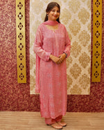 View a Piyazi Pink Ada Lucknowi Pearl Set. Features Chikankari and delicate pearl handwork on georgette.