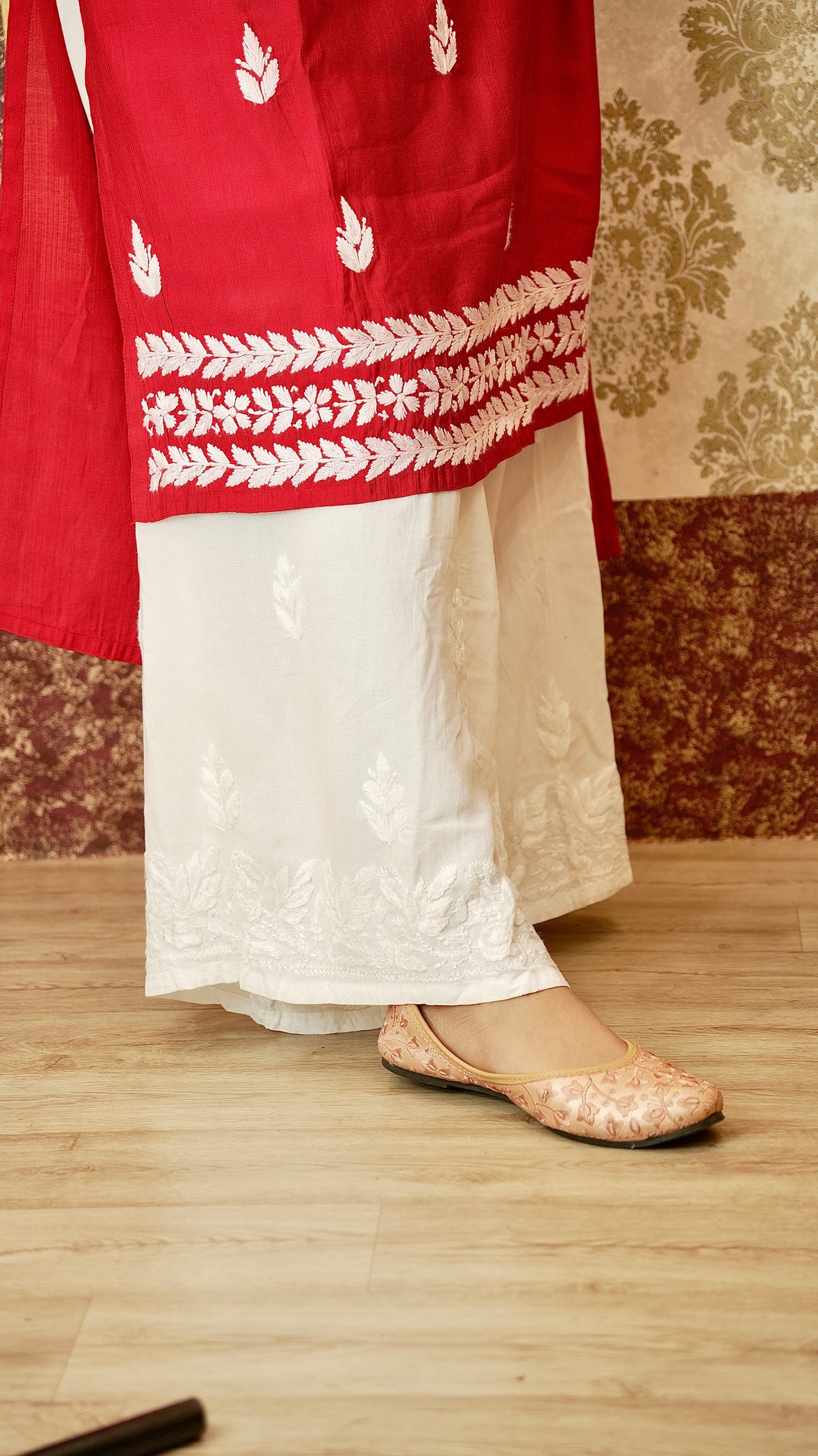 View Lucknowi handwork palazzo. Made from rayon cotton, comfortable ethnic bottom wear for women.