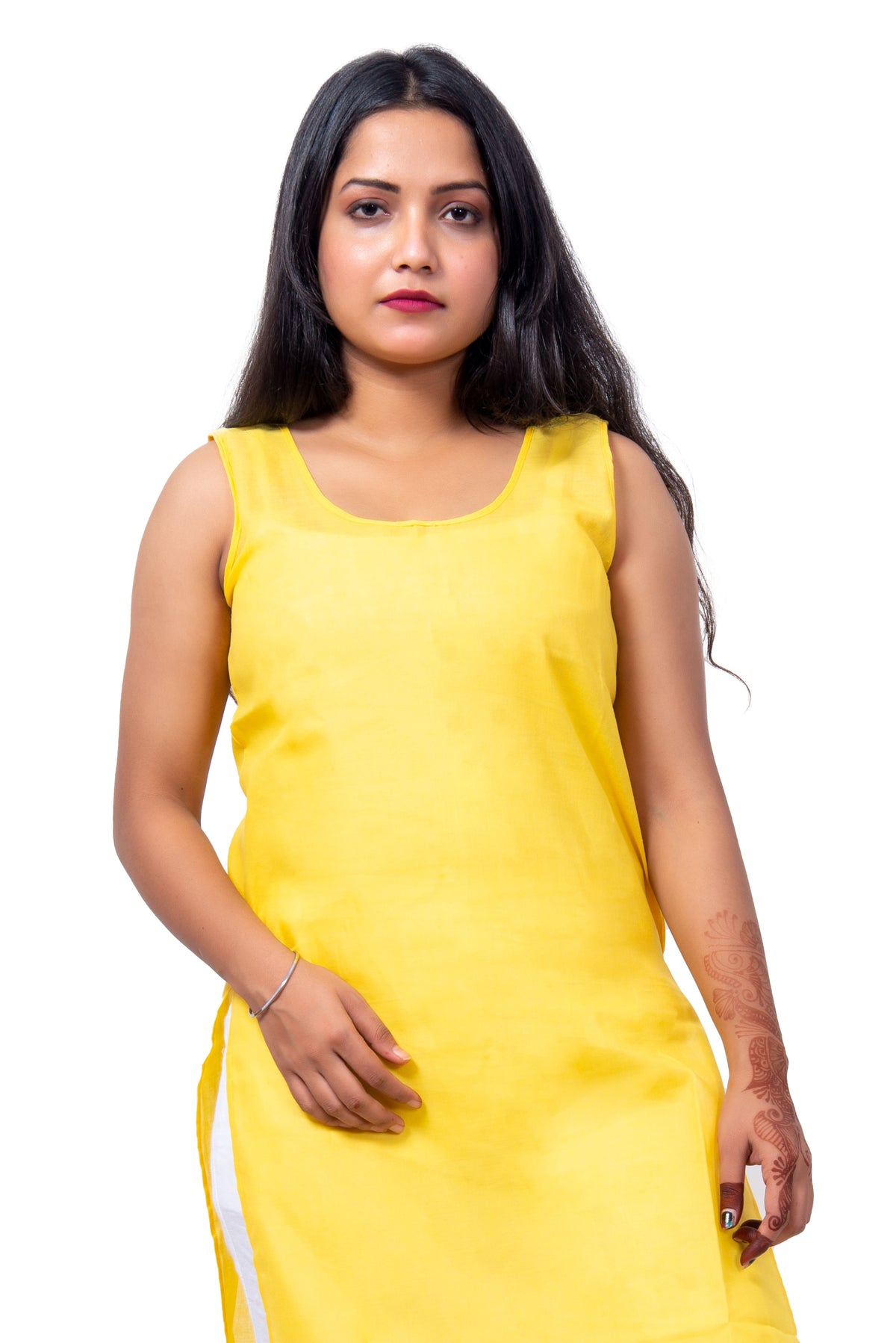 Zoom View of Yellow Cotton Innerwear Fabric – Soft, Breathable Yellow Inner for Women.