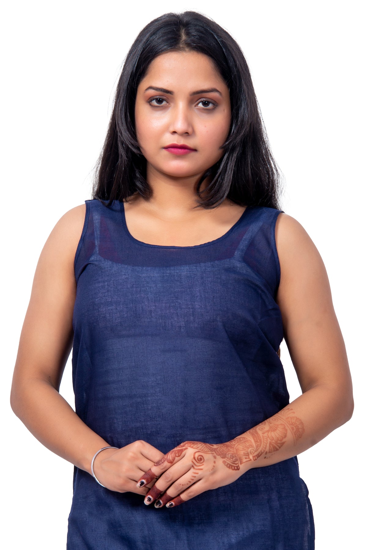 Close-up of soft cotton navy blue ladies' inner, breathable and perfect for daily use.