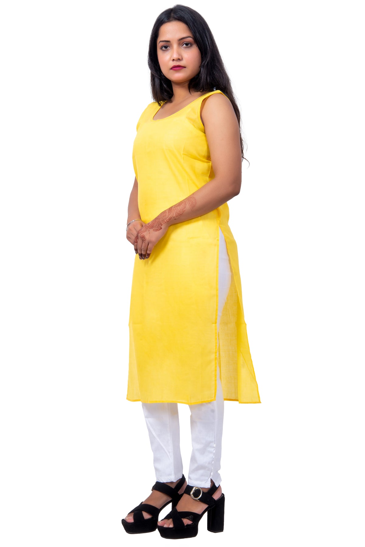 Side View of Yellow Inner Top – Lightweight and Skin-Friendly Cotton Inner for Women.