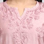 Zoom view of Pink embroidered cikankari kurta.