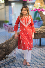 Front view of a woman wearing a comfortable Riwayat kurti, perfect for casual Indian fashion.