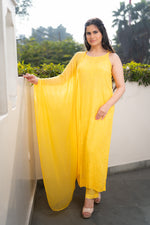 View a bright Yellow Viscose Sleeveless Kurti. Features beautiful pure Chikankari handwork on georgette.
