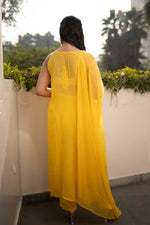 Back view of a bright Yellow Viscose Sleeveless Kurti, showcasing its full Chikankari handwork.