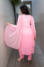 Detailed pure Chikankari embroidery with glistening Mukaish on a Pink georgette kurti.