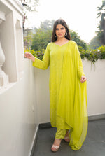 Close-up of the exquisite Chikankari design on a georgette kurti, crafted with viscose thread.