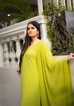 View a Pure Georgette Kurti Set. Features beautiful hand embroidery and a comfortable viscose fabric.