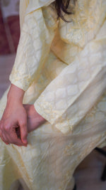 Angled view of a Hiba kurti set, a comfy Chikankari kurti with delicate embroidery for ethnic style.