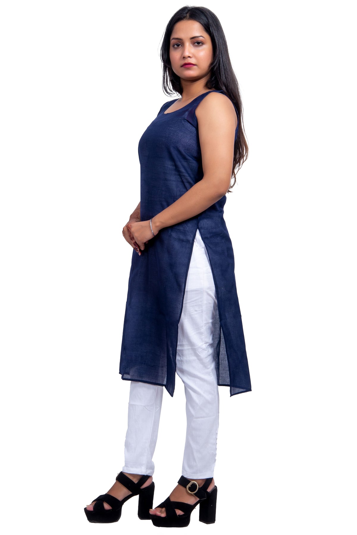 Side profile of blue cotton innerwear – relaxed fit and breathable for daily wear.