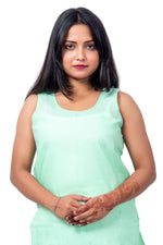 Zoom View of Sea Green Cotton Innerwear Fabric – Close-Up of Soft and Breathable Inner for Women.