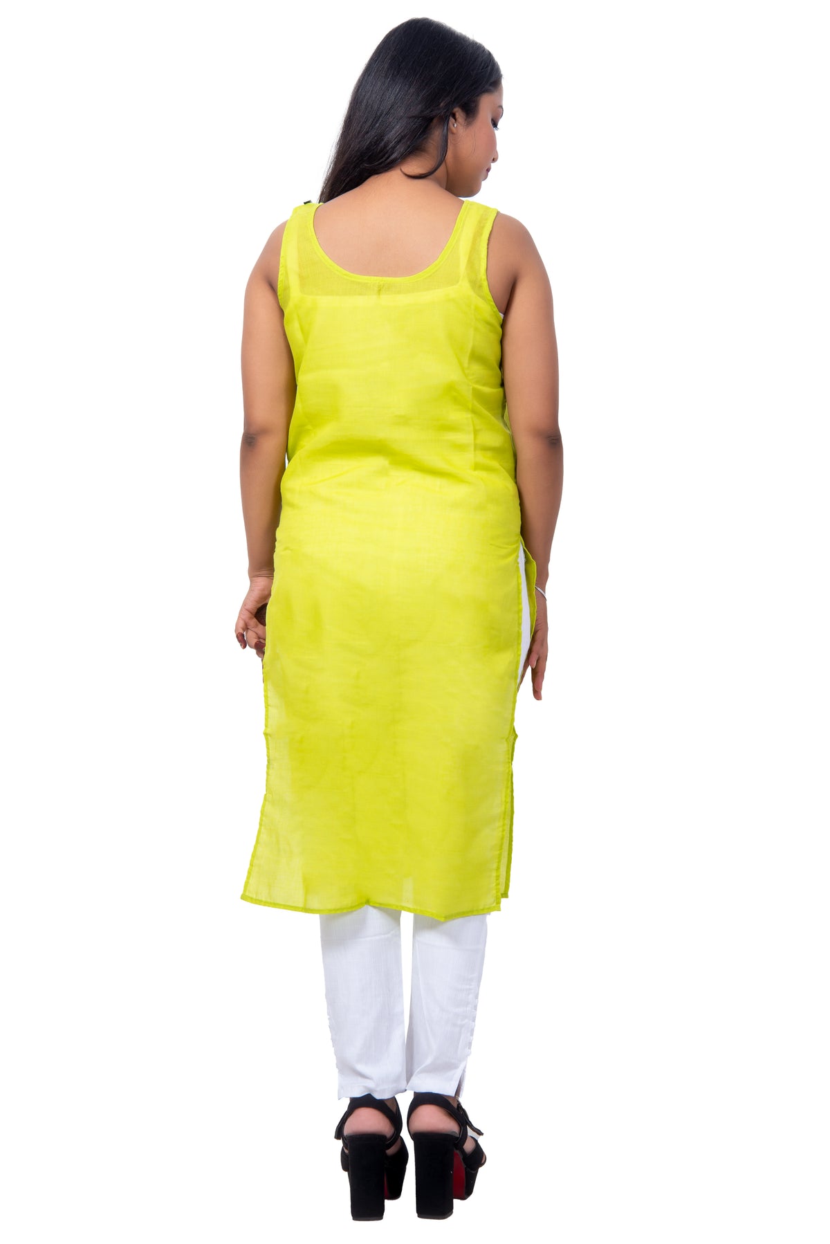 Back view of breathable yellow cotton innerwear for women with classic fit.