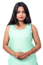 Zoom View of Sea Green Cotton Innerwear Fabric – Close-Up of Soft and Breathable Inner for Women.