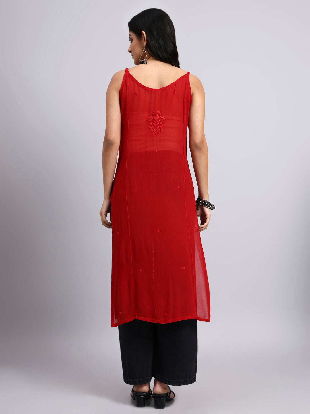 Naina Red Chikankari Kurti