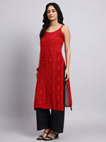 Naina Red Chikankari Kurti
