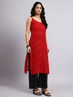 Naina Red Chikankari Kurti